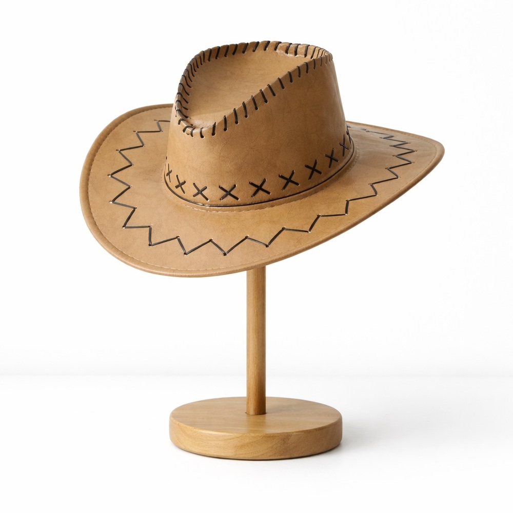 Tan Cowboy Hat with Black Stitching (Unisex)